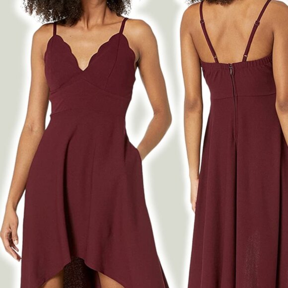 NWT Speechless Women's Juniors Scalloped V-Neck High Low Dress Sz 7 Wine - Picture 2 of 5